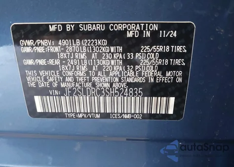 2025 Subaru Forester Limited z USA, uszkodzony, nr VIN JF2SLDRC3SH524835